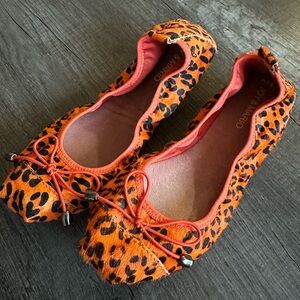 JOY & MARIO- Orange Leopard Print Ballet Flats